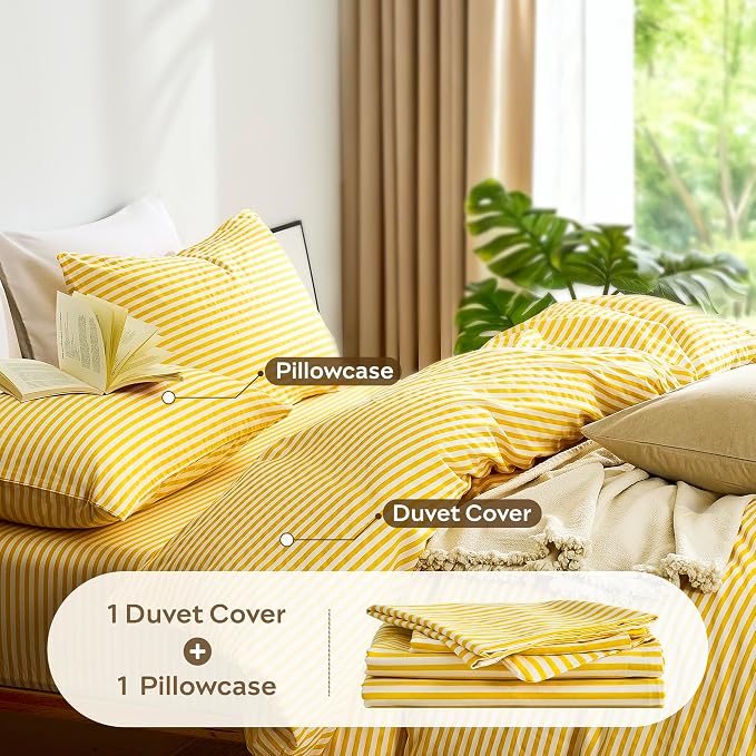 JELLYMONI 100% Natural Cotton 2pcs Striped Duvet Cover Sets, - Image 4
