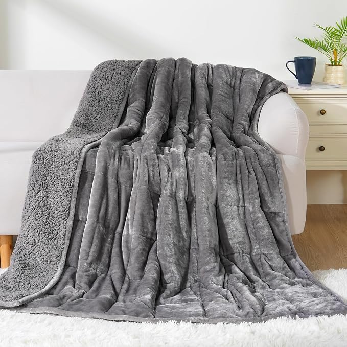 Cottonblue 20lbs Weighted Blanket Queen Size, 60x80 Inches Grey Sherpa Weighted - Image 9