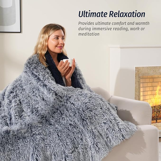 Wemore Shaggy Long Fur Faux Fur Weighted Blanket, Cozy and Plush Sherpa Long - Image 3