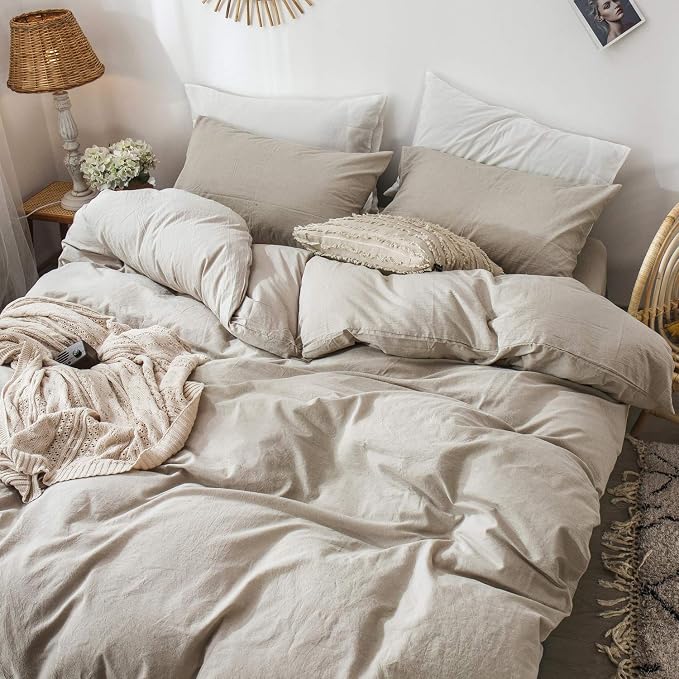 MooMee Bedding Duvet Cover Set 100% Washed Cotton Linen Like Textured - Image 3
