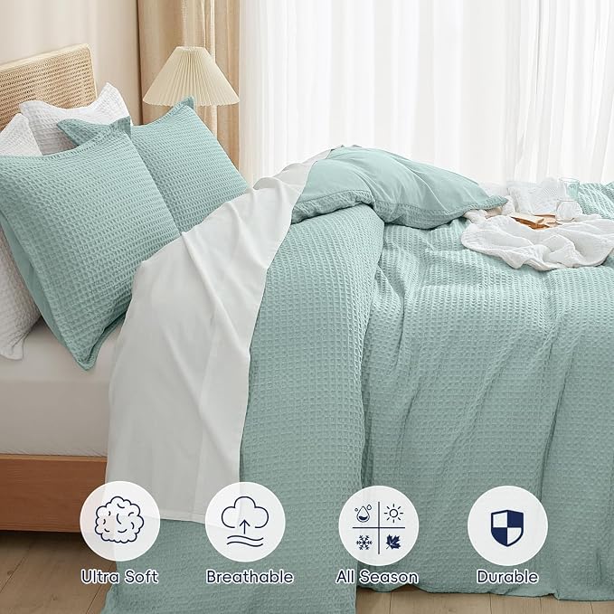 PHF Waffle Weave Duvet Cover Set Queen Size, No Snagging Ultra Soft Luxury - Image 4