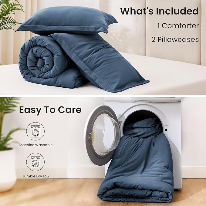 Love's cabin Navy Blue King Size Comforter Set, 3-Piece Prewashed Bed Set - Image 7