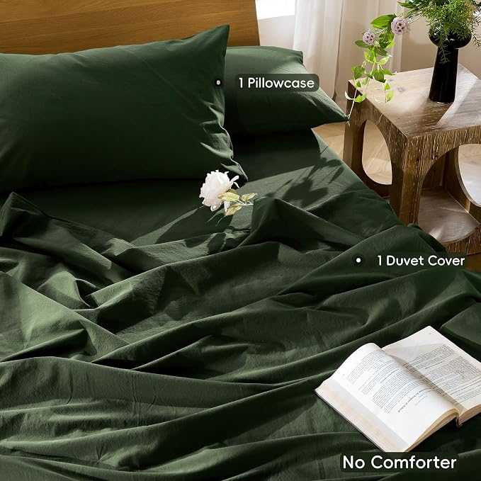 MooMee Bedding Duvet Cover Set 100% Washed Cotton Linen Like Textured - Image 2