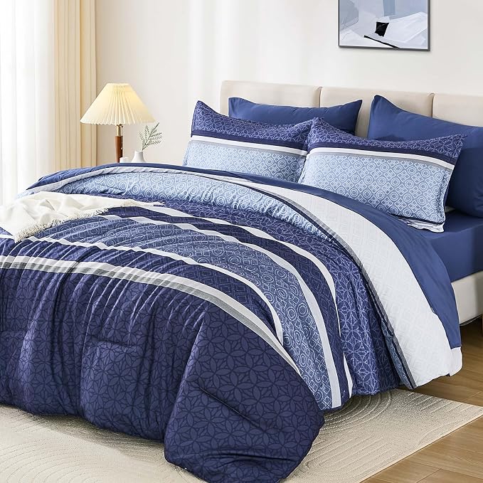 WONGS BEDDING Comforter Set King Size 7 Pieces, Patchwork Soft Lightweight - Image 2