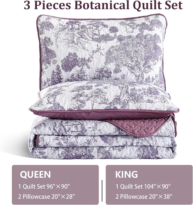 WONGS BEDDING Botanical Quilt Set Queen Size - Image 7