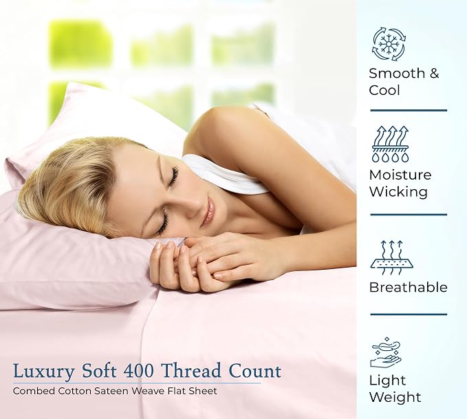 400 Thread Count 100% American Grown Cotton Pink Flat Sheet Only - Image 5