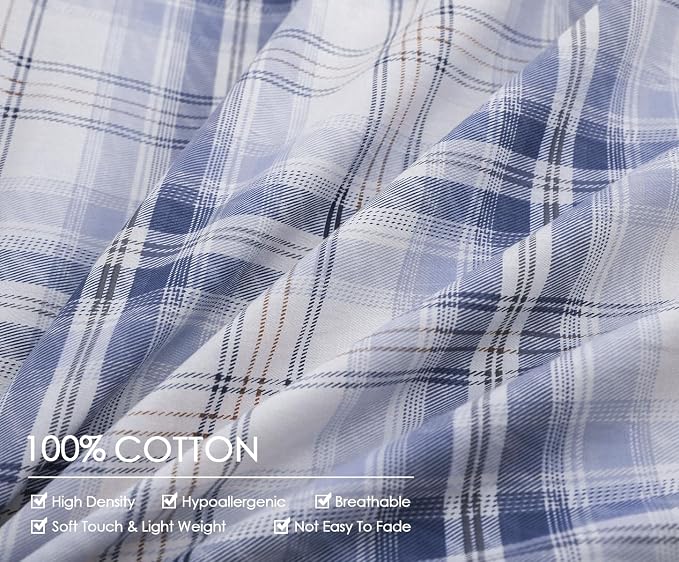 SLEEPBELLA Blue White Grid Duvet Cover Set, 100% Cotton Bedding, Buffalo Plaid - Image 4