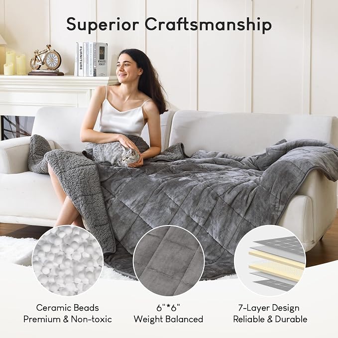 Cottonblue 20lbs Weighted Blanket Queen Size, 60x80 Inches Grey Sherpa Weighted - Image 4