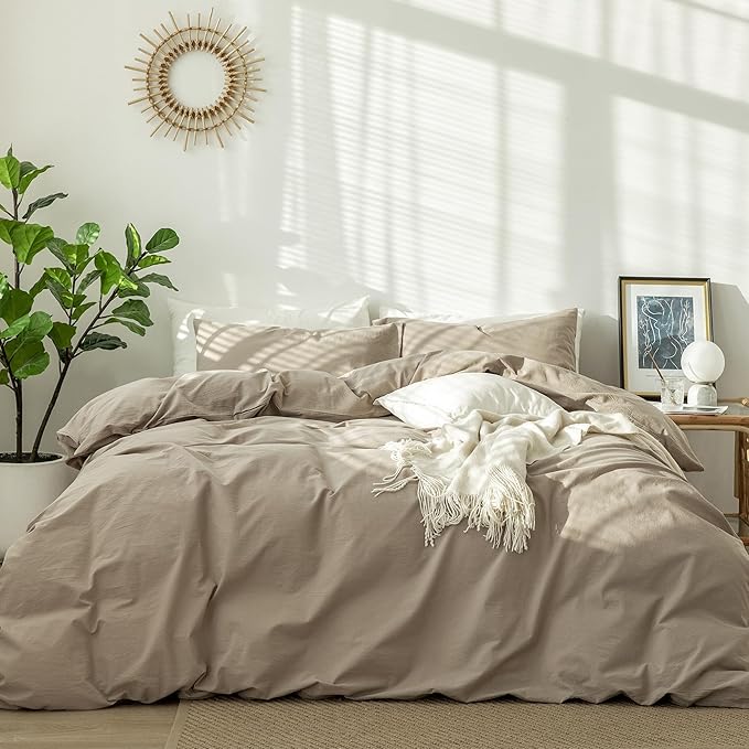 MooMee Bedding Duvet Cover Set 100% Washed Cotton Linen Like Textured by MOOMEE