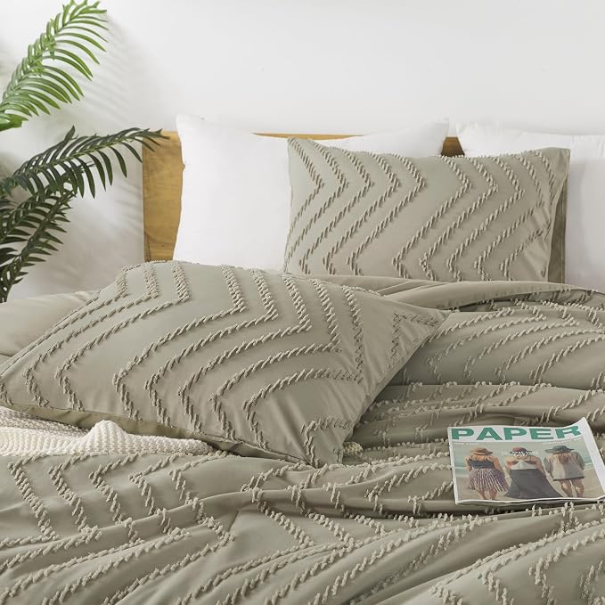 Andency Oatmeal California King Comforter Set, Boho Cal King Soft Warm Tufted - Image 3