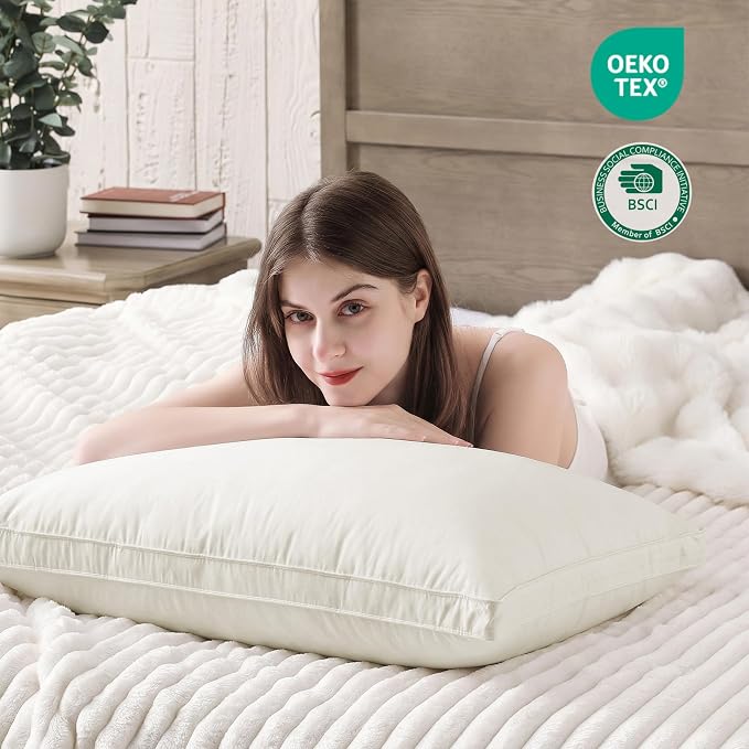 puredown® Gusseted Goose Feather Down Pillows, 100% Organic Cotton Cover - Image 6