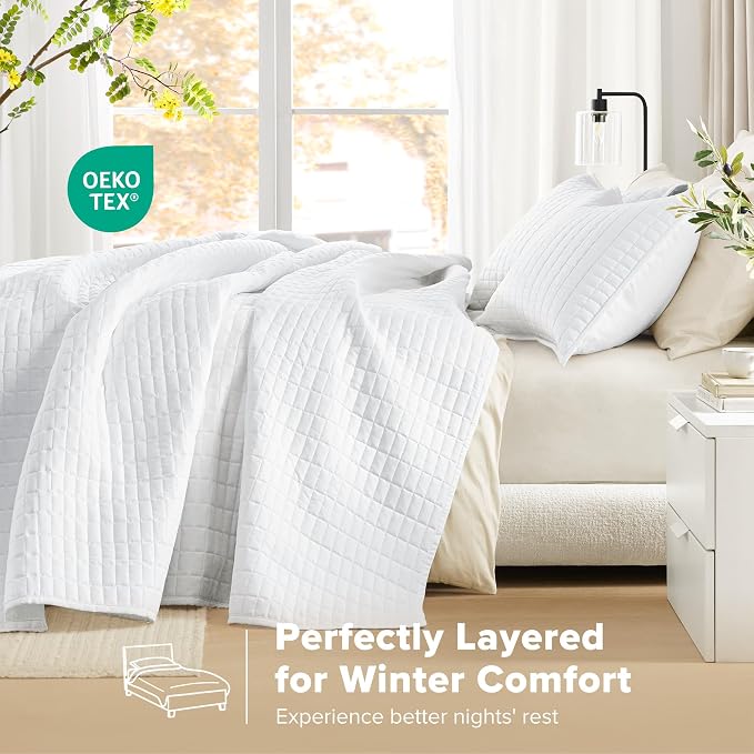 Comfort Spaces White Oversized Queen Quilt Set 102"x118" Bedspread Quilted - Image 3