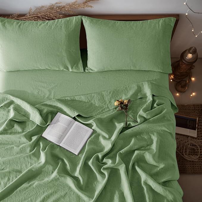 LBRO2M 100% Pure Linen Sheet Set Deep Pocket Up to 16" Bed Sheets Sets by LBRO2MBedding