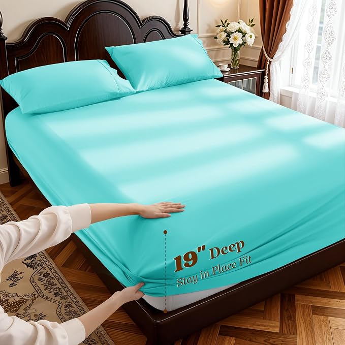 LBRO2M 100% Cotton Sheets Set Deep Pocket 19", 1000 Thread Count California - Image 2