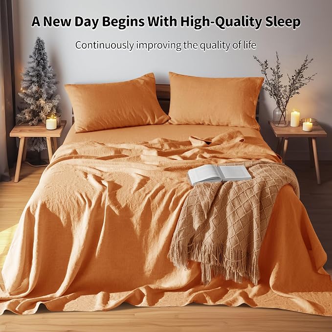 LBRO2M 100% Pure Linen Sheet Set Deep Pocket Up to 16" Bed Sheets Sets - Image 6