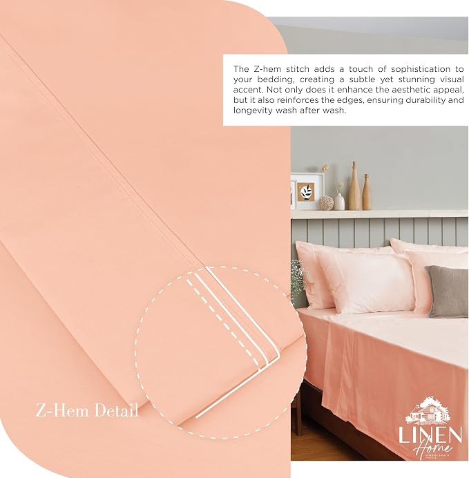 Linen Home 100% Cotton Percale Sheets Twin XL Size, Tropical Peach, Deep Pocket - Image 3