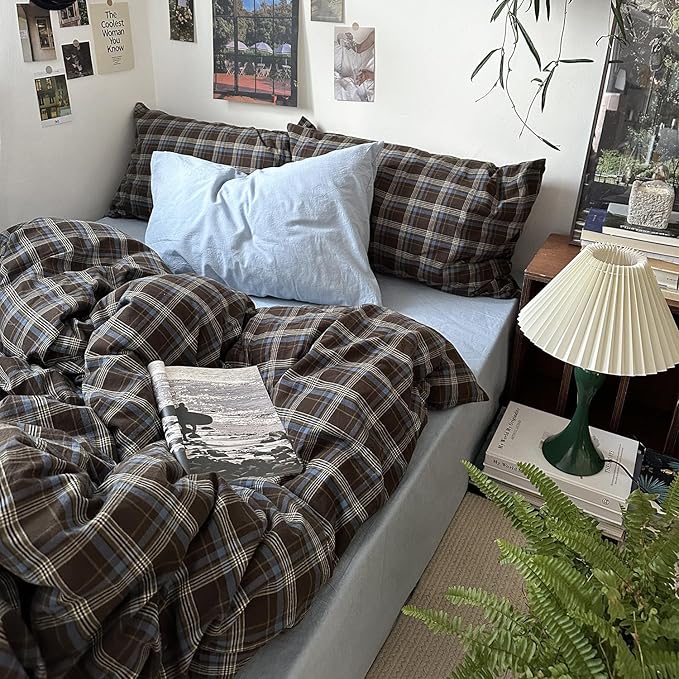 mixinni Vintage Buffalo Plaid Duvet Cover Set California King, 3 Piece Washed by mixinni
