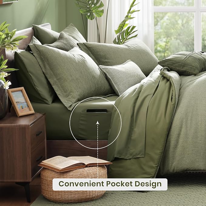 Monbix King Size Comforter Set, Sage Green King Size Bed Set Reversible 7 Pieces - Image 4