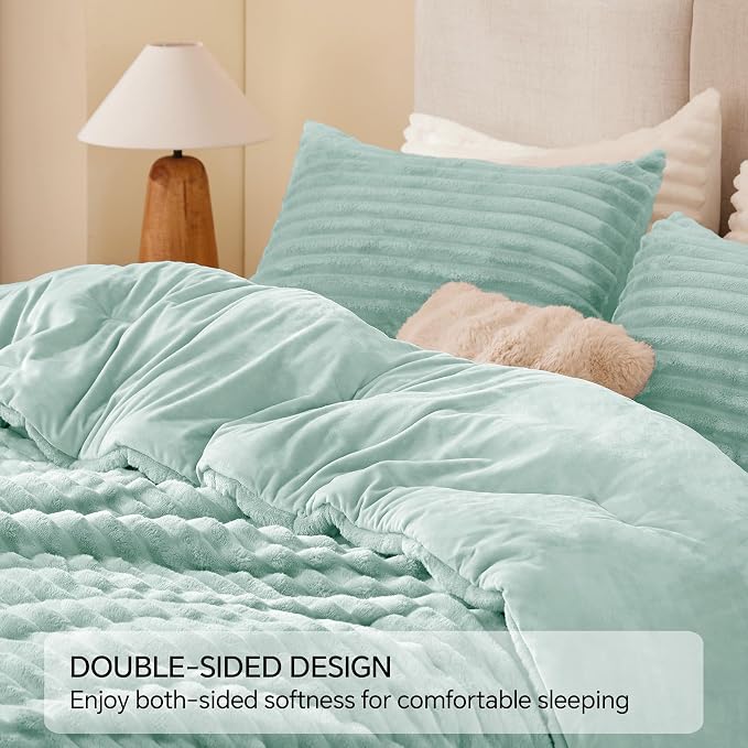 BEDELITE Fleece Queen Comforter Set -Super Soft & Warm Fluffy Light Green - Image 5