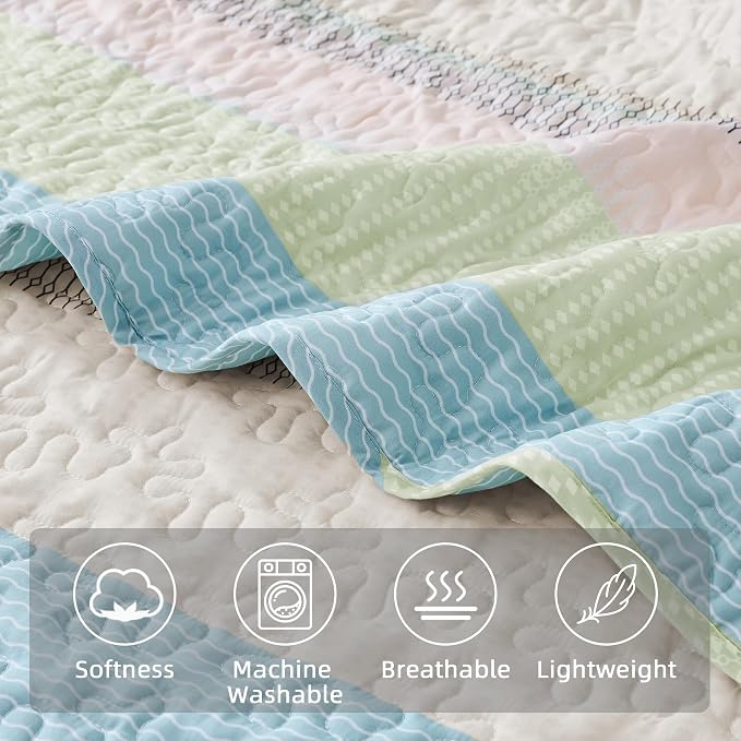 Andency King Size Quilt Set Blue Pink, 3 Pieces Summer Ultra Soft Lightweight - Image 5