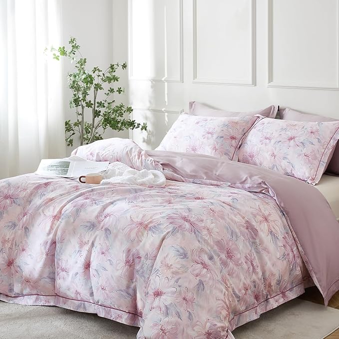OAITE Duvet Cover Set Twin Size Floral Pattern 600 Thread Count Ultra Soft 100% - Image 2