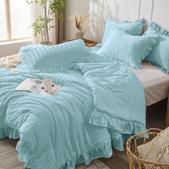 JOLLYVOGUE Blue Comforter Full Size, 3 Pieces Seersucker Lightweight Full Size - Image 7