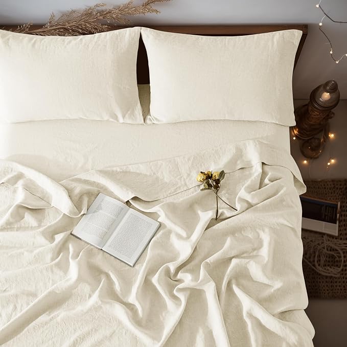 LBRO2M 100% Pure Linen Sheet Set Deep Pocket Up to 16" Bed Sheets Sets by LBRO2MBedding