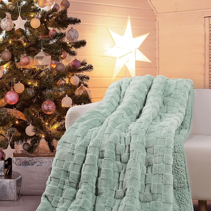 Drewin Adult Weighted Blankets 20lbs, Cozy Fluffy Jacquard Checkered Sherpa - Image 8