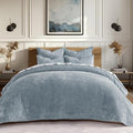 EVERGRACE Velvet Quilt Set King Size, Luxurious Soft Striped Channel Bedding Set by EverGrace