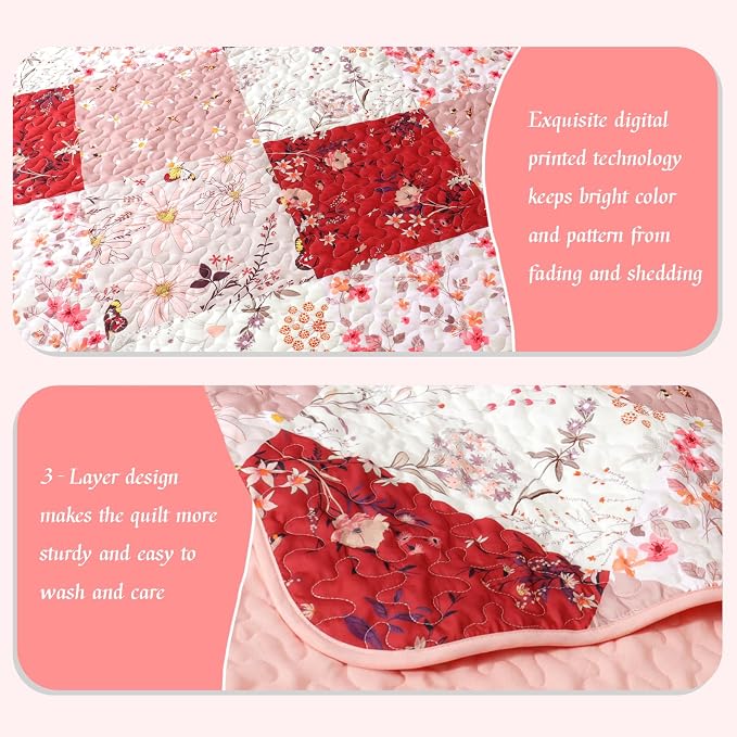 Whale Flotilla Patchwork Quilt King Size, Extra Soft Boho Floral Bedspreads - Image 4