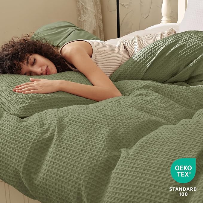 PHF Waffle Weave Duvet Cover Set Queen Size, No Snagging Ultra Soft Luxury - Image 2