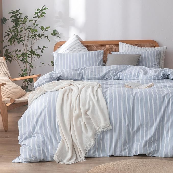 BESTOUCH Duvet Cover Set 100% Washed Cotton Linen Feel Super Soft Comfortable by BESTOUCH