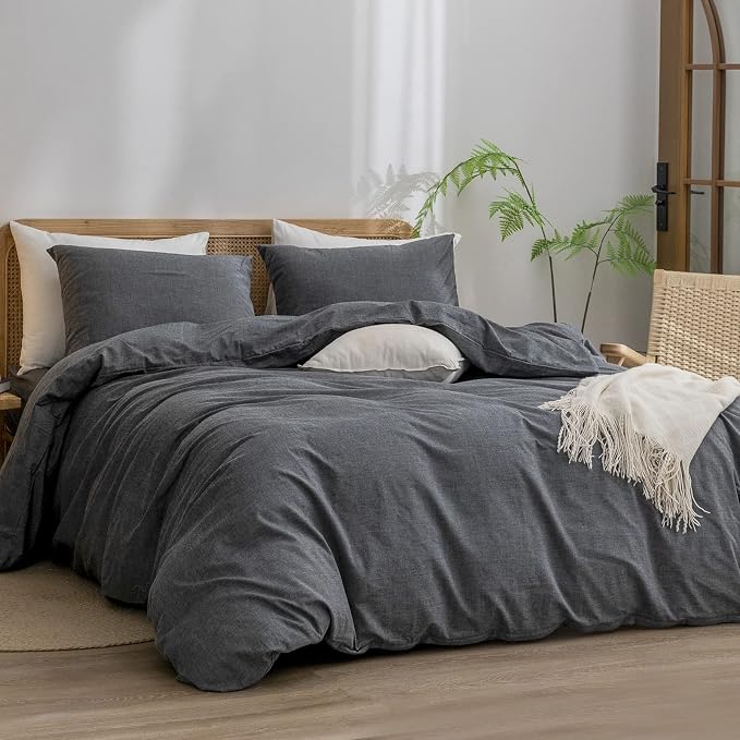 BESTOUCH Duvet Cover Set 100% Washed Cotton Linen Feel Super Soft Comfortable - Image 7