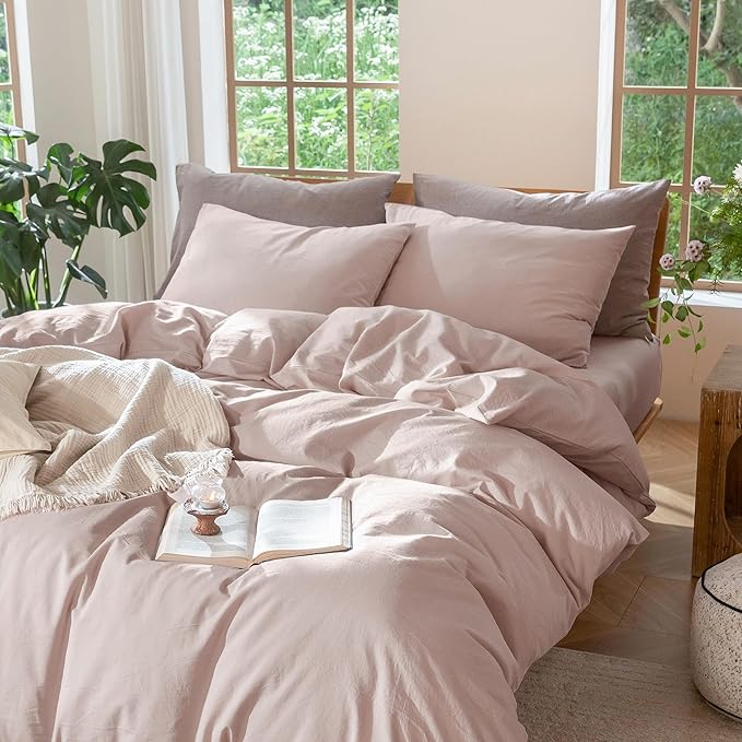MooMee Bedding Duvet Cover Set 100% Washed Cotton Linen Like Textured - Image 6