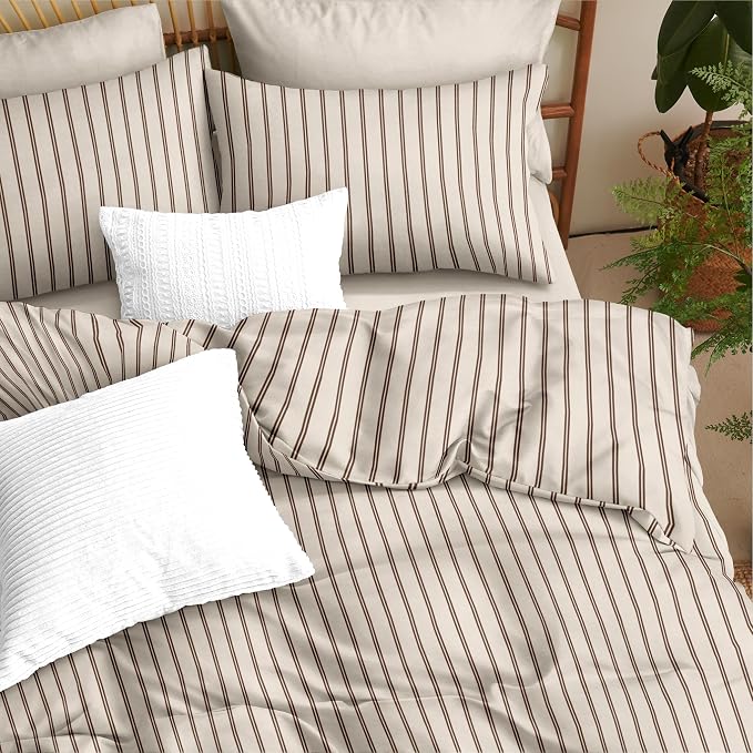 Nayoroom Striped Duvet Cover Queen Size Brown Stripe Duvet Cover Dorm Bedding - Image 4