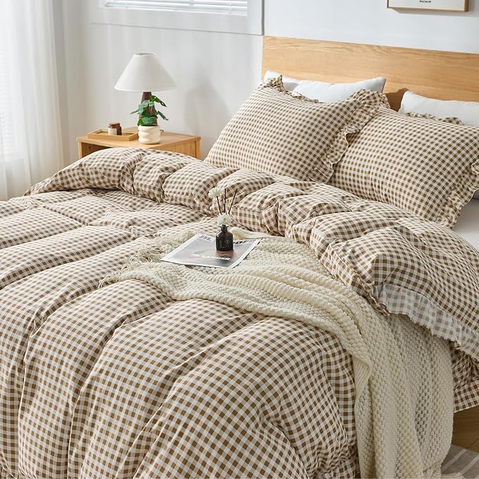 Gingham Duvet Cover Full Size, 3 Pieces Soft Breathable Microfiber Plaid - Image 6