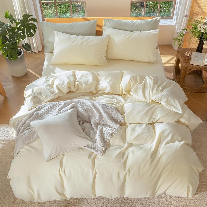 MooMee Bedding Duvet Cover Set 100% Washed Cotton Linen Like Textured - Image 5