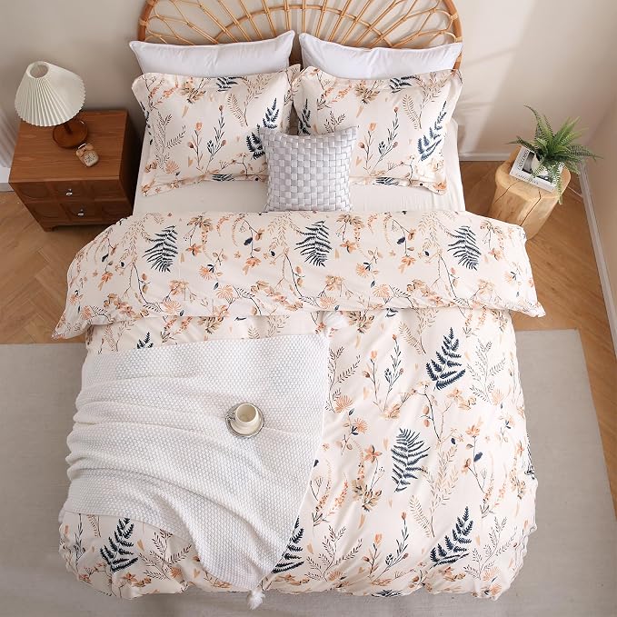 JSD Fall Floral Duvet Cover Set Queen Size, 3 Piece Boho Ferns Printed - Image 6
