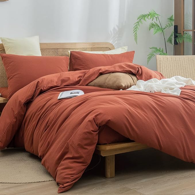BESTOUCH Duvet Cover Set 100% Washed Cotton Linen Feel Super Soft Comfortable - Image 4