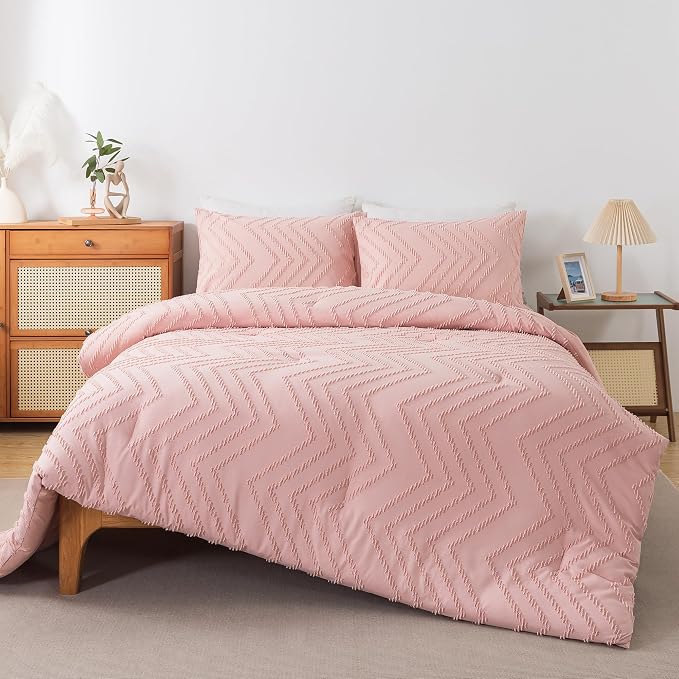 Andency Pink Comforter Set King, Boho Cute Girls Women Soft Fluffy Warm - Image 2