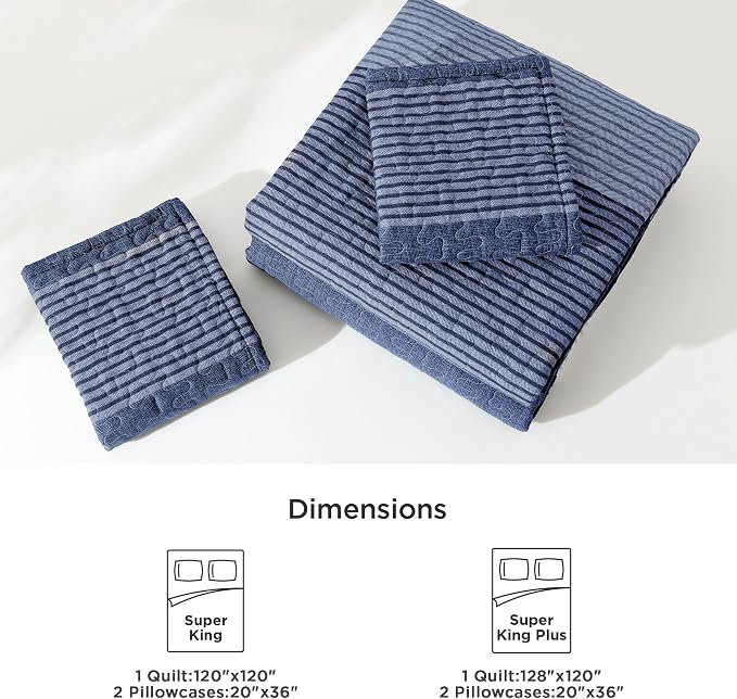 Litanika Oversized King Quilt Set Sapphire Blue, 120x120 Stripe Bedspread - Image 7