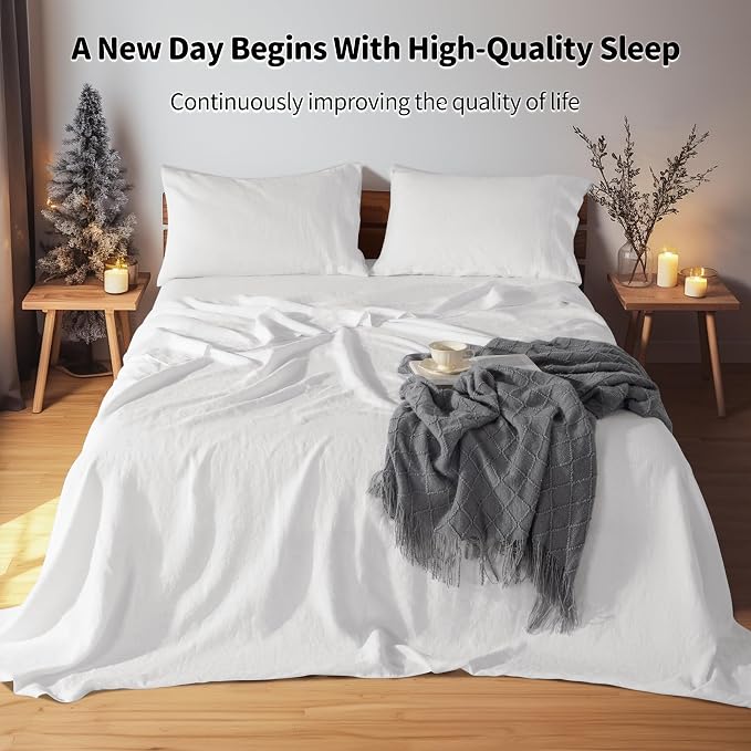 LBRO2M 100% Pure Linen Sheet Set Deep Pocket Up to 16" Bed Sheets Sets - Image 2