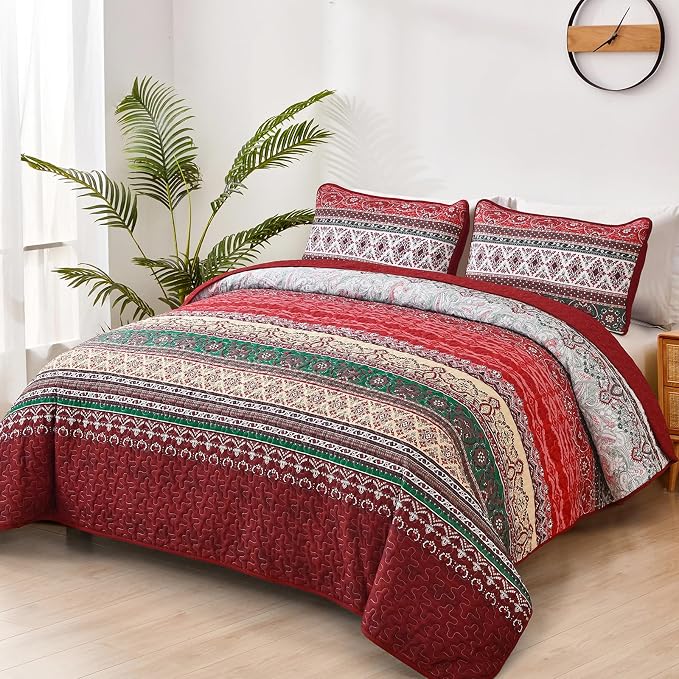 WONGS BEDDING Boho King Quilt Set, Lightweight Bed Decor Bedspread - Image 2