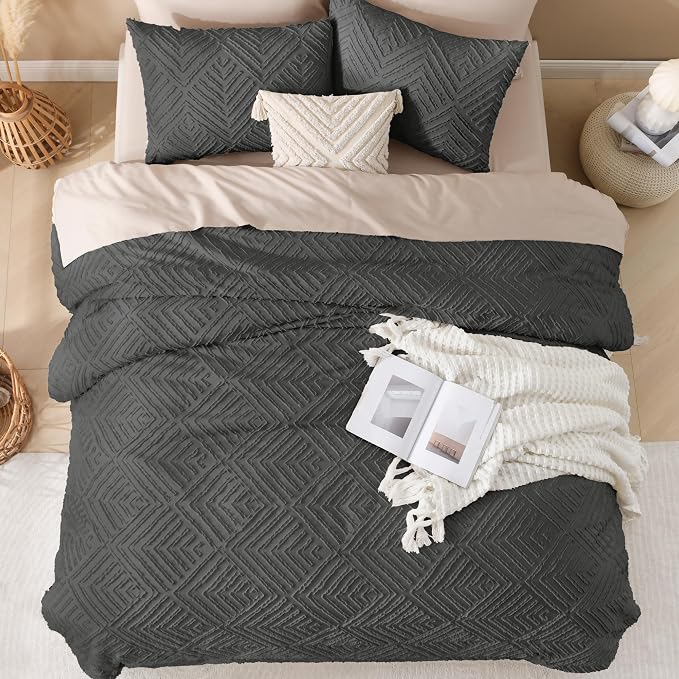 Andency Dark Grey Oversized King Comforter 120''x120'', 3 Pieces Dark Gray - Image 7
