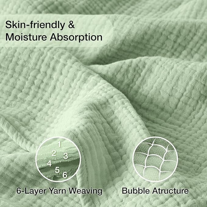 100% Cotton Muslin Blanket King 108" x 90", 6 Layers Breathable and Lightweight - Image 6