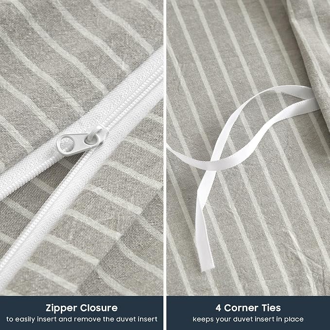 Wake In Cloud - Striped Cotton Duvet Cover Set, 100% Washed Cotton Textured - Image 7