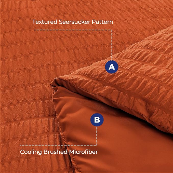 HYMOKEGE Burnt Orange Twin Comforter Set Seersucker 5 Pieces, All Season Luxury - Image 4