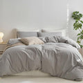 MooMee Striped Duvet Cover Set 100% Washed Cotton Linen Like Textured by MOOMEE