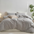 MooMee Striped Duvet Cover Set 100% Washed Cotton Linen Like Textured by MOOMEE
