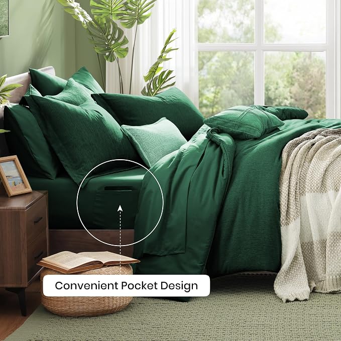 Monbix King Size Comforter Set, Emerald Green King Bedding Set Reversible - Image 4